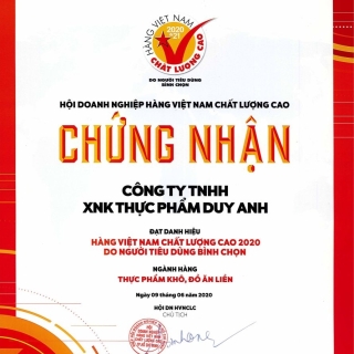 Vietnamese Hight Quality Product Certification 2020